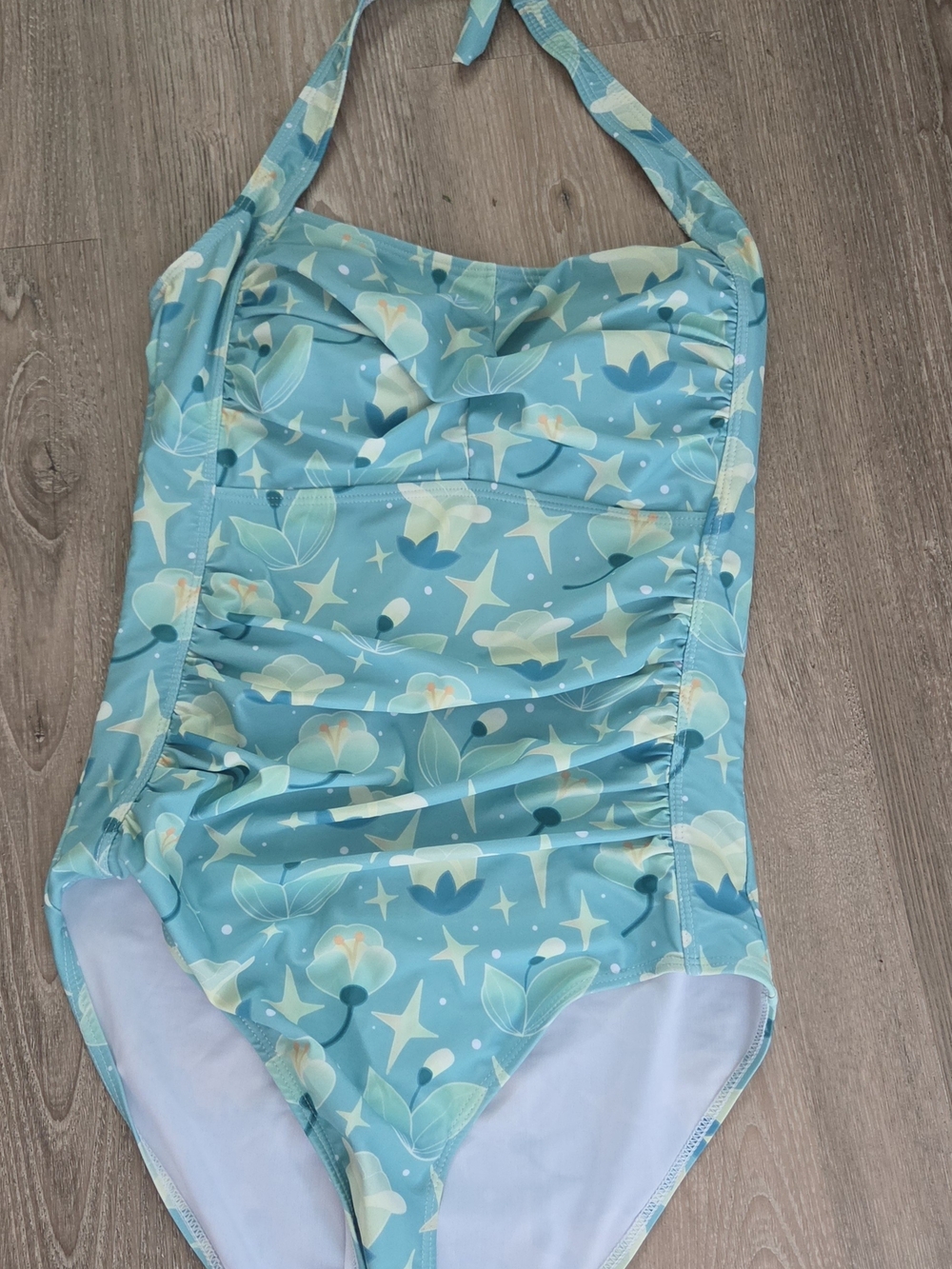 Floral Halter One-Piece Swimsuit in Mint Green - Picture 2 of 2
